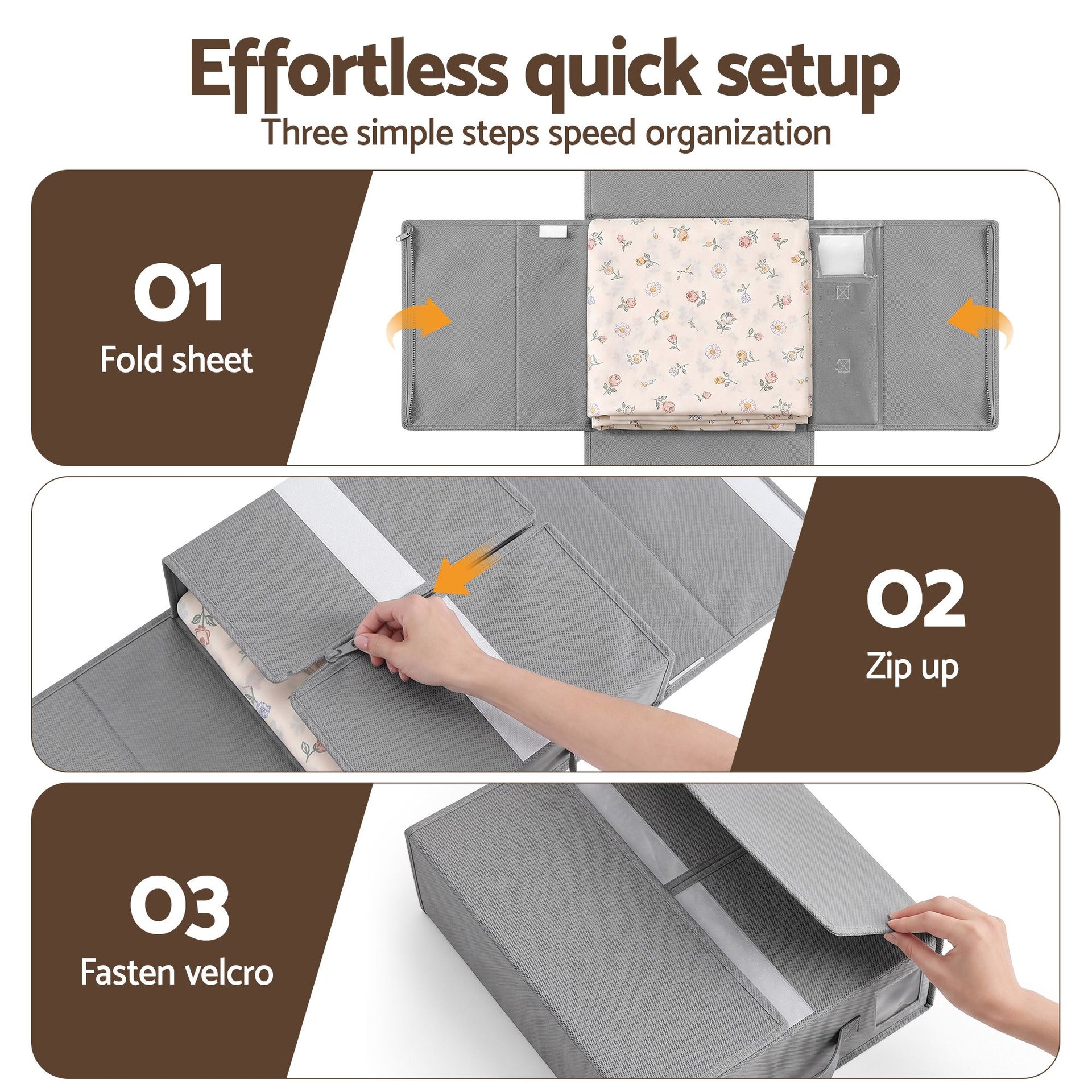 Artiss Bed Sheet Organisers Box Set 4Pcs Storage King Size Bedding Foldable Grey Awezingly