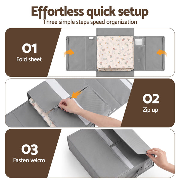 Artiss Bed Sheet Organisers Box Set 4Pcs Storage King Size Bedding Foldable Grey Awezingly