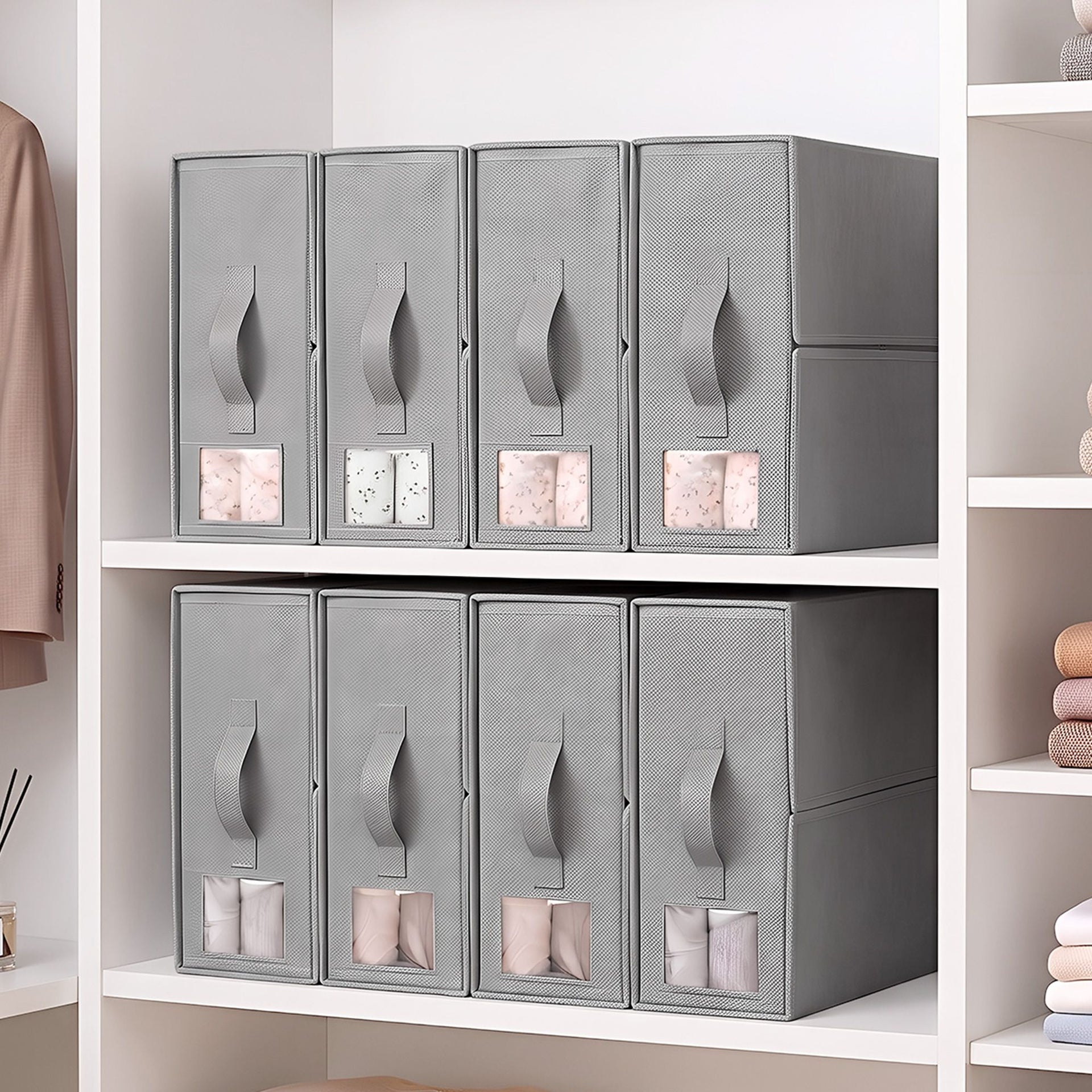 Artiss Bed Sheet Organisers Box Set 8Pcs Storage King Size Bedding Foldable Grey Awezingly
