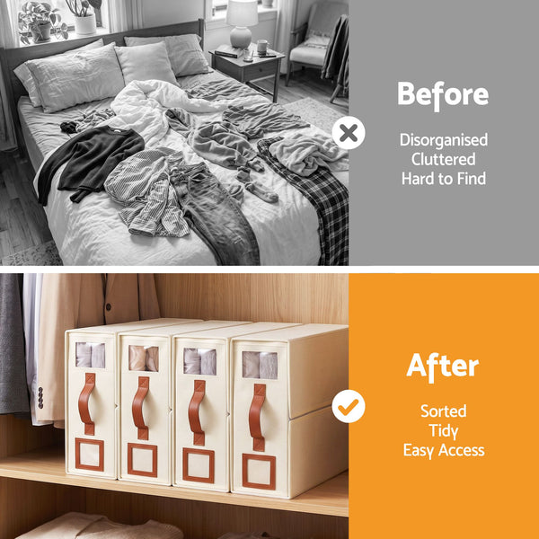 Artiss Bed Sheet Organisers Box 4Pcs Storage King Size Bedding Foldable Beige Awezingly