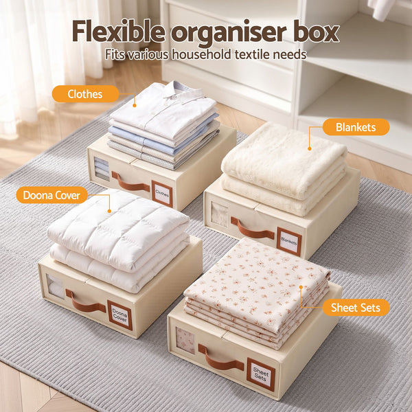 Artiss Bed Sheet Organisers Box 4Pcs Storage King Size Bedding Foldable Beige Awezingly