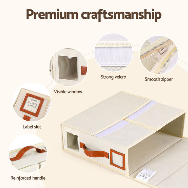 Artiss Bed Sheet Organisers Box 4Pcs Storage King Size Bedding Foldable Beige Awezingly