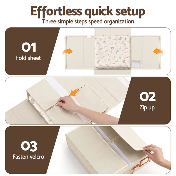 Artiss Bed Sheet Organisers Box 4Pcs Storage King Size Bedding Foldable Beige Awezingly