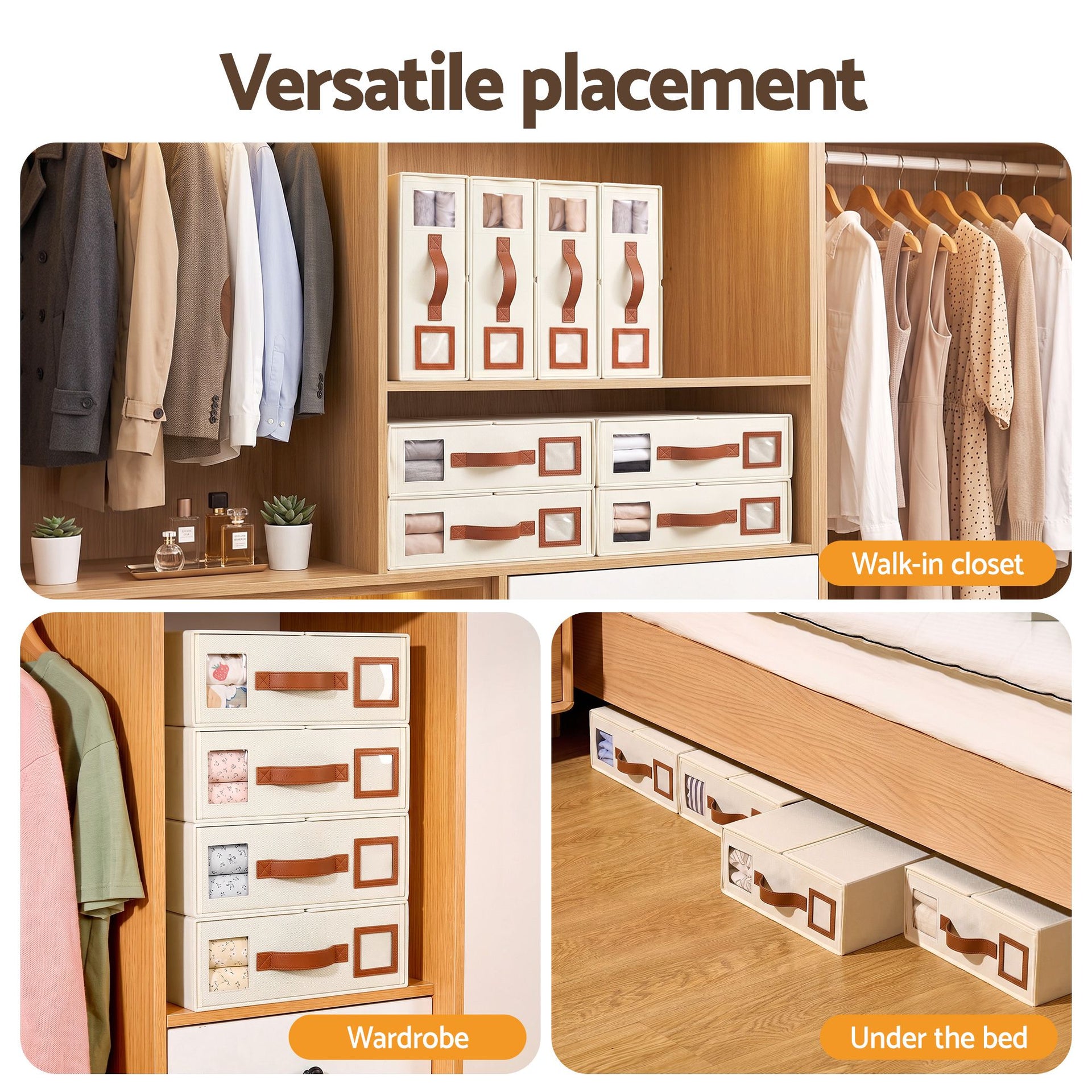 Artiss Bed Sheet Organisers Box 4Pcs Storage King Size Bedding Foldable Beige Awezingly