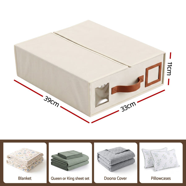Artiss Bed Sheet Organisers Box 8Pcs Storage King Size Bedding Foldable Beige Awezingly