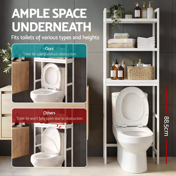 Artiss Over Toilet Storage Bathroom Rack Space Saving 3 Tier Organiser White