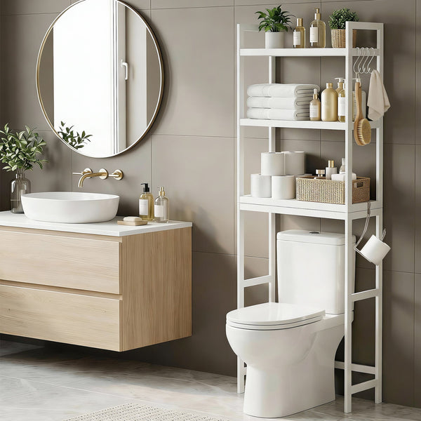 Artiss Over Toilet Storage Bathroom Rack Space Saving 3 Tier Organiser White