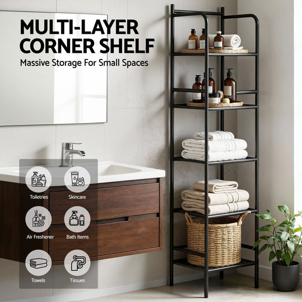 Artiss 2X Floor Standing Corner Shower Caddy 5 Tier Bathroom Organizer Black Awezingly