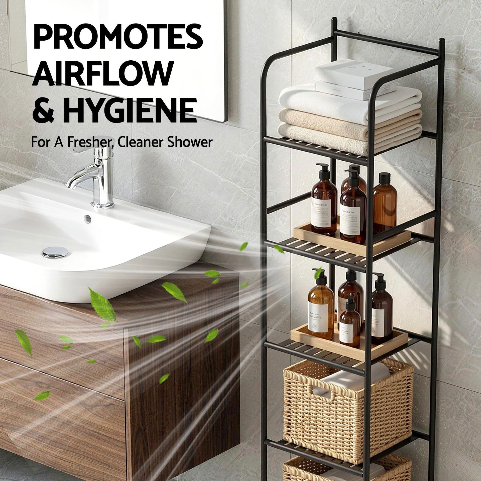 Artiss 2X Floor Standing Corner Shower Caddy 5 Tier Bathroom Organizer Black Awezingly
