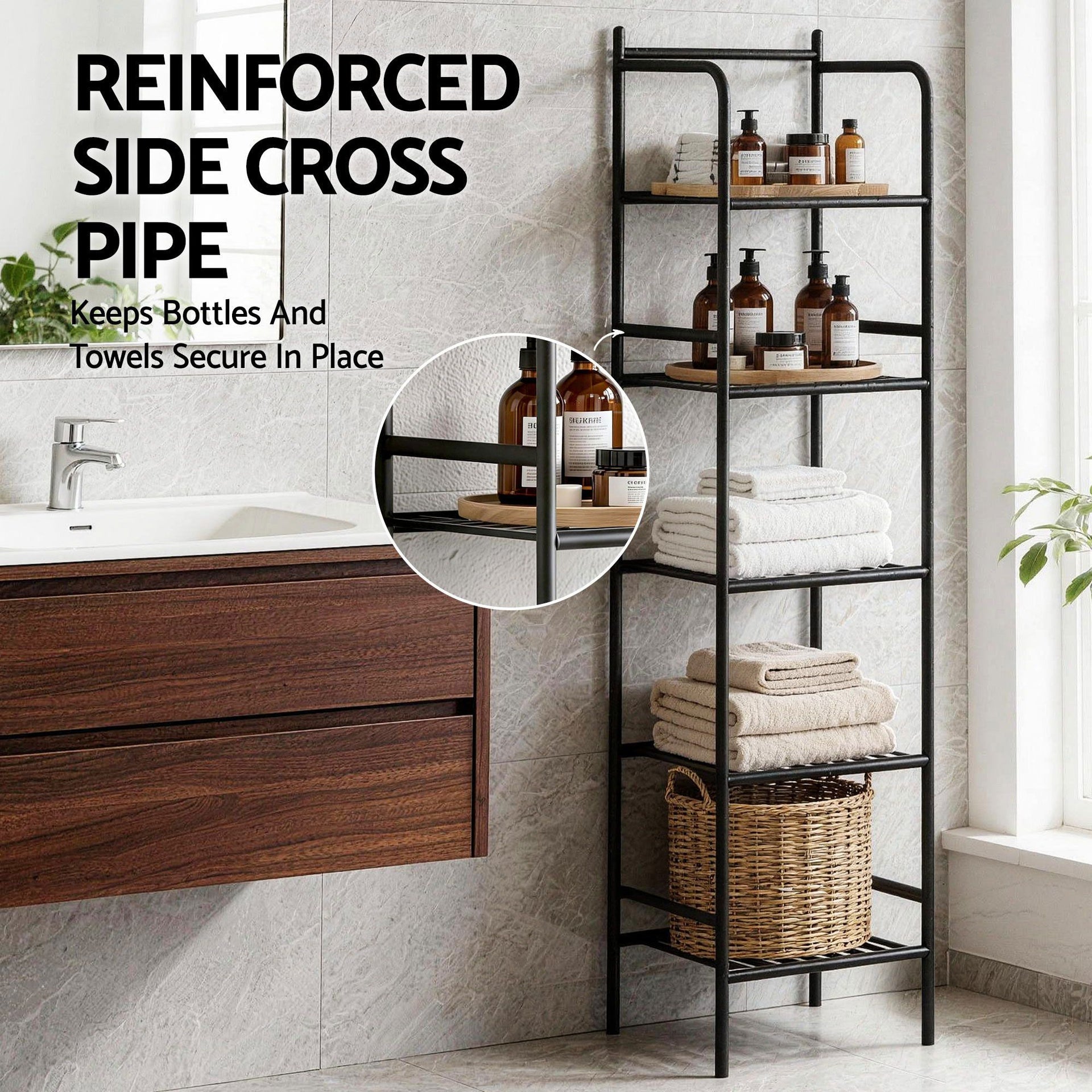 Artiss 2X Floor Standing Corner Shower Caddy 5 Tier Bathroom Organizer Black Awezingly