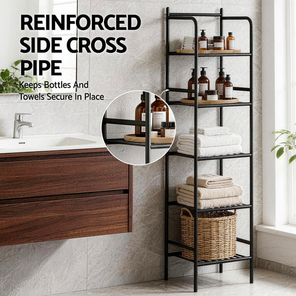 Artiss 2X Floor Standing Corner Shower Caddy 5 Tier Bathroom Organizer Black Awezingly