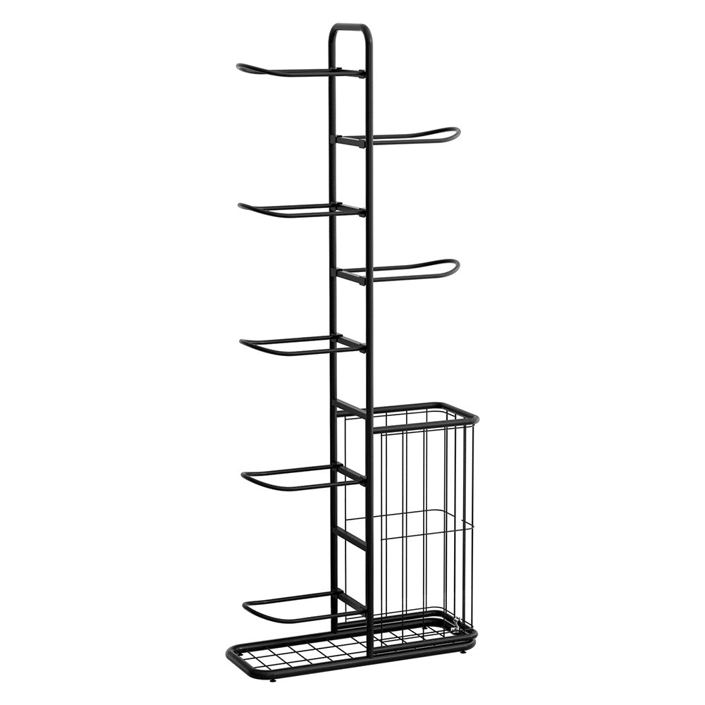 Everfit Ball Storage Rack Sports Equipment Organizer 7-Tier with Basket for Garage Gym Black Awezingly