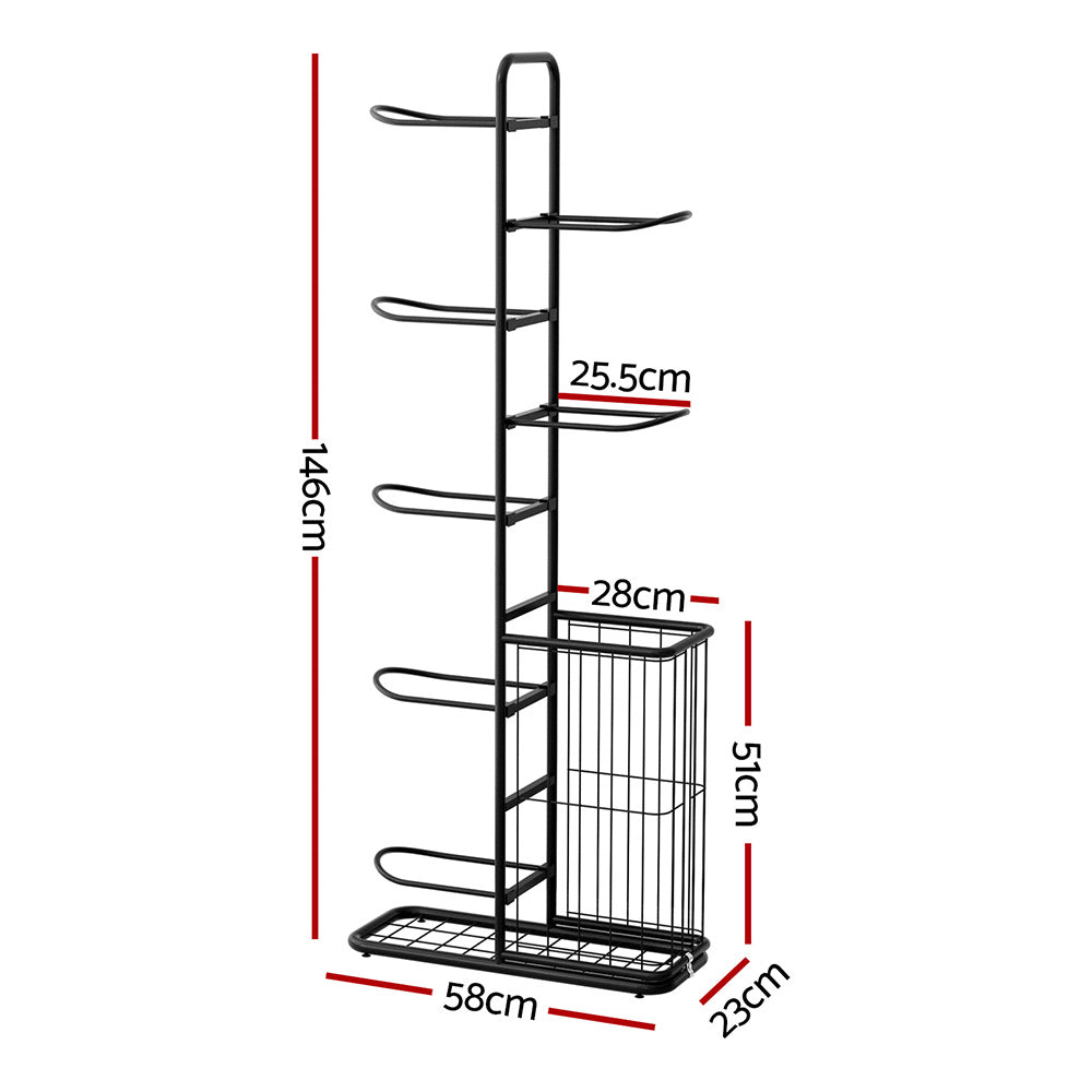 Everfit Ball Storage Rack Sports Equipment Organizer 7-Tier with Basket for Garage Gym Black Awezingly