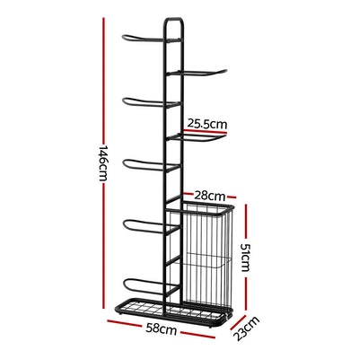 Everfit Ball Storage Rack Sports Equipment Organizer 7-Tier with Basket for Garage Gym Black