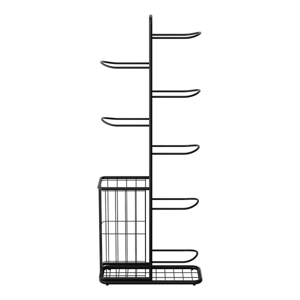 Everfit Ball Storage Rack Sports Equipment Organizer 7-Tier with Basket for Garage Gym Black Awezingly