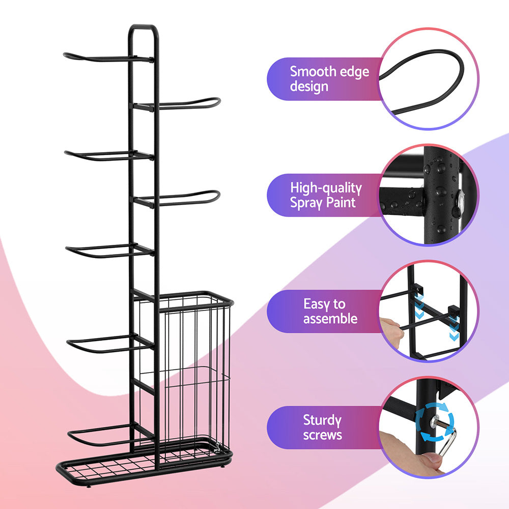 Everfit Ball Storage Rack Sports Equipment Organizer 7-Tier with Basket for Garage Gym Black Awezingly