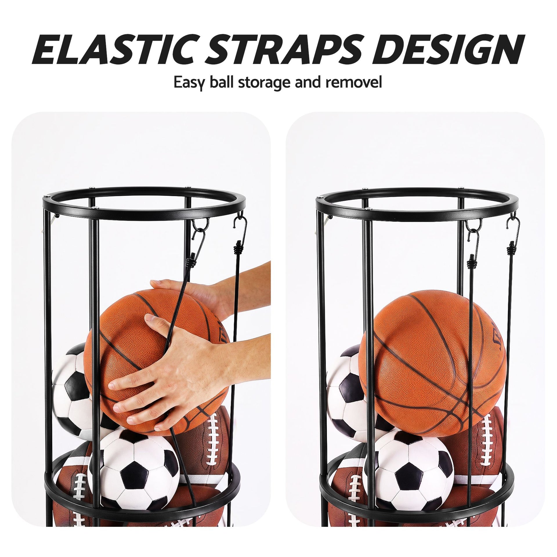 Everfit Vertical Ball Storage Rack with Wheels Sports Equipment Organiser Awezingly
