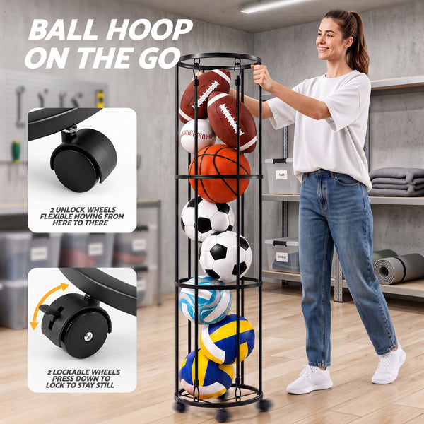 Everfit Vertical Ball Storage Rack with Wheels Sports Equipment Organiser Awezingly