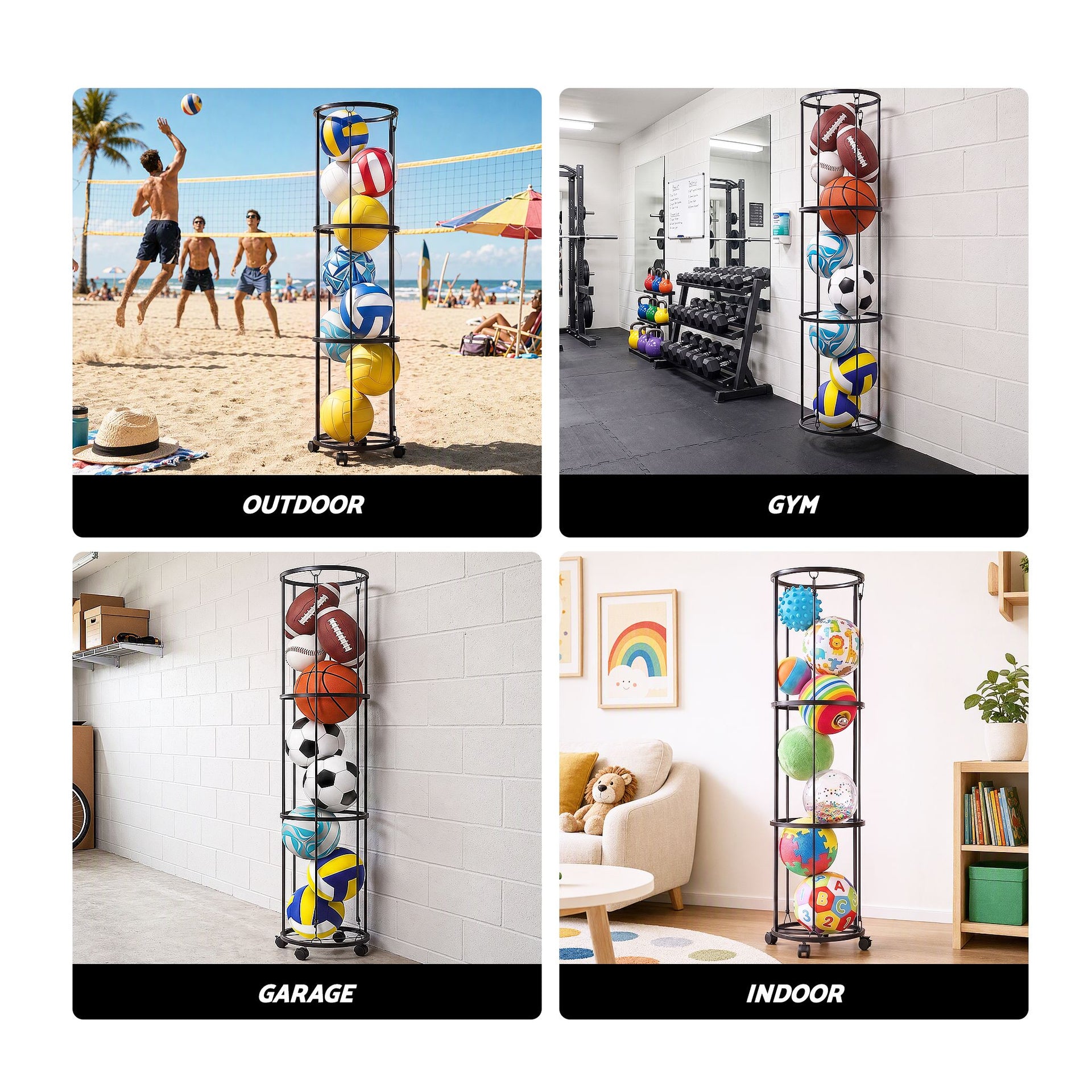 Everfit Vertical Ball Storage Rack with Wheels Sports Equipment Organiser Awezingly