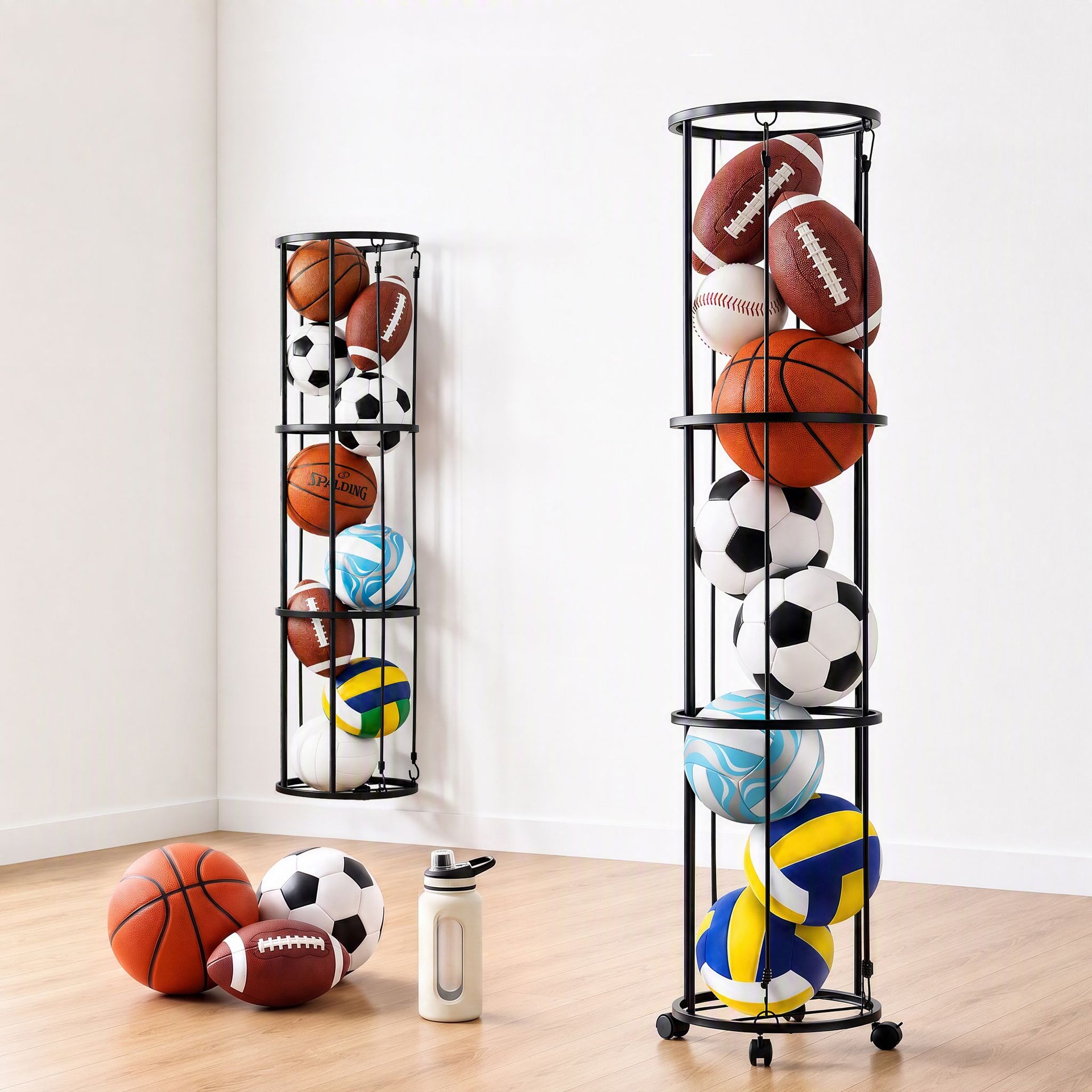 Everfit Vertical Ball Storage Rack with Wheels Sports Equipment Organiser Awezingly