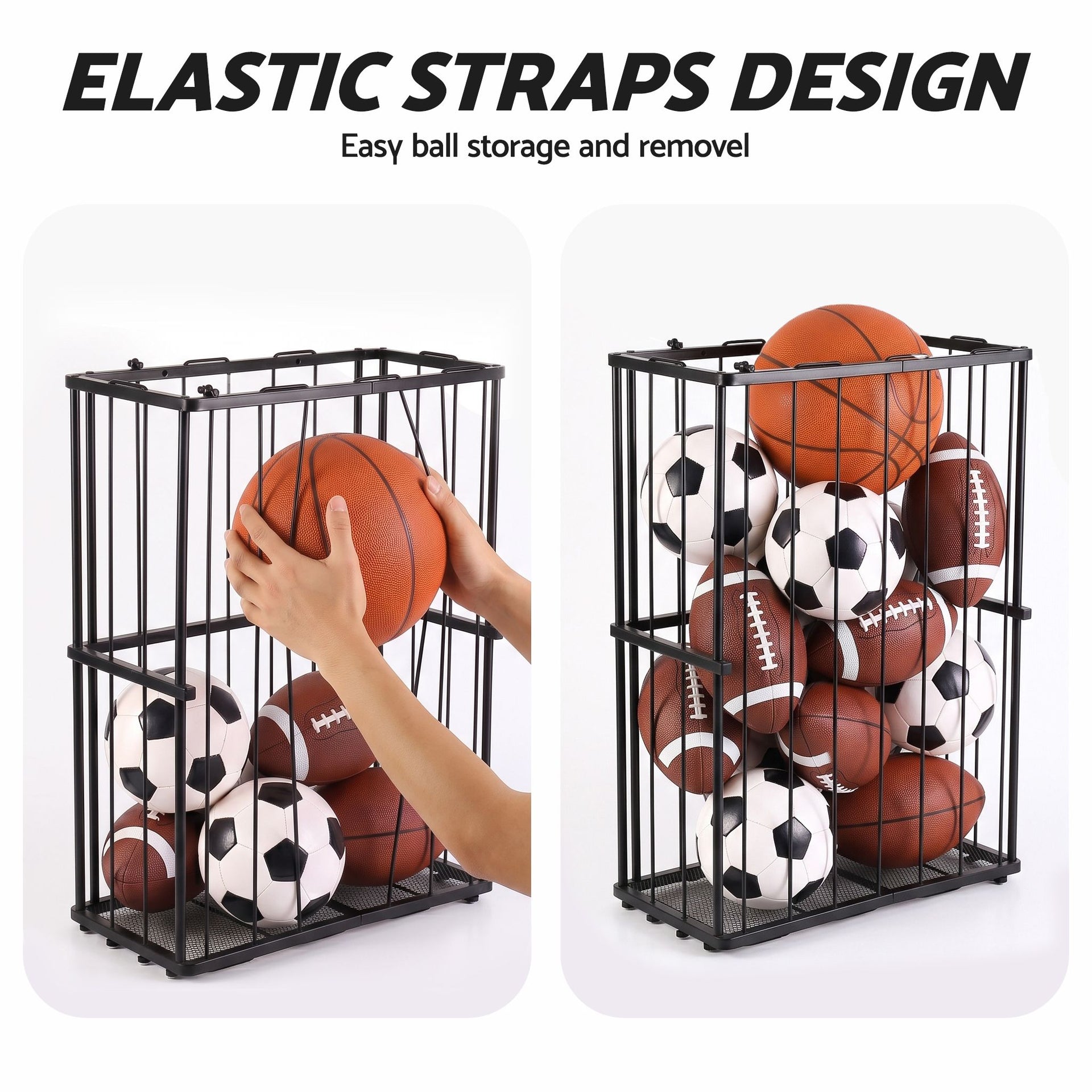 Everfit Ball Storage Rack Elastic Rope Ball Rack Wall Mounted & Floor Organizer Awezingly