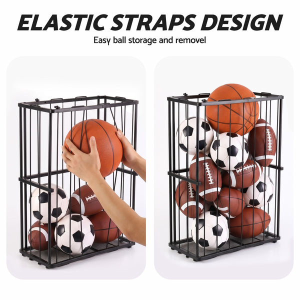 Everfit Ball Storage Rack Elastic Rope Ball Rack Wall Mounted & Floor Organizer Awezingly