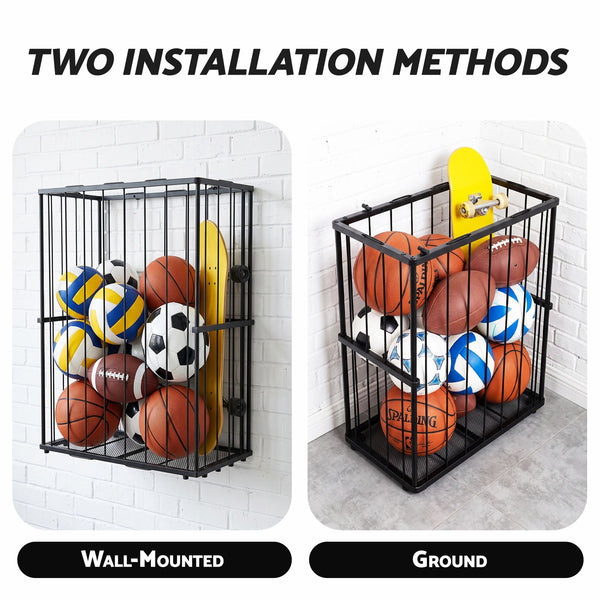 Everfit Ball Storage Rack Elastic Rope Ball Rack Wall Mounted & Floor Organizer Awezingly