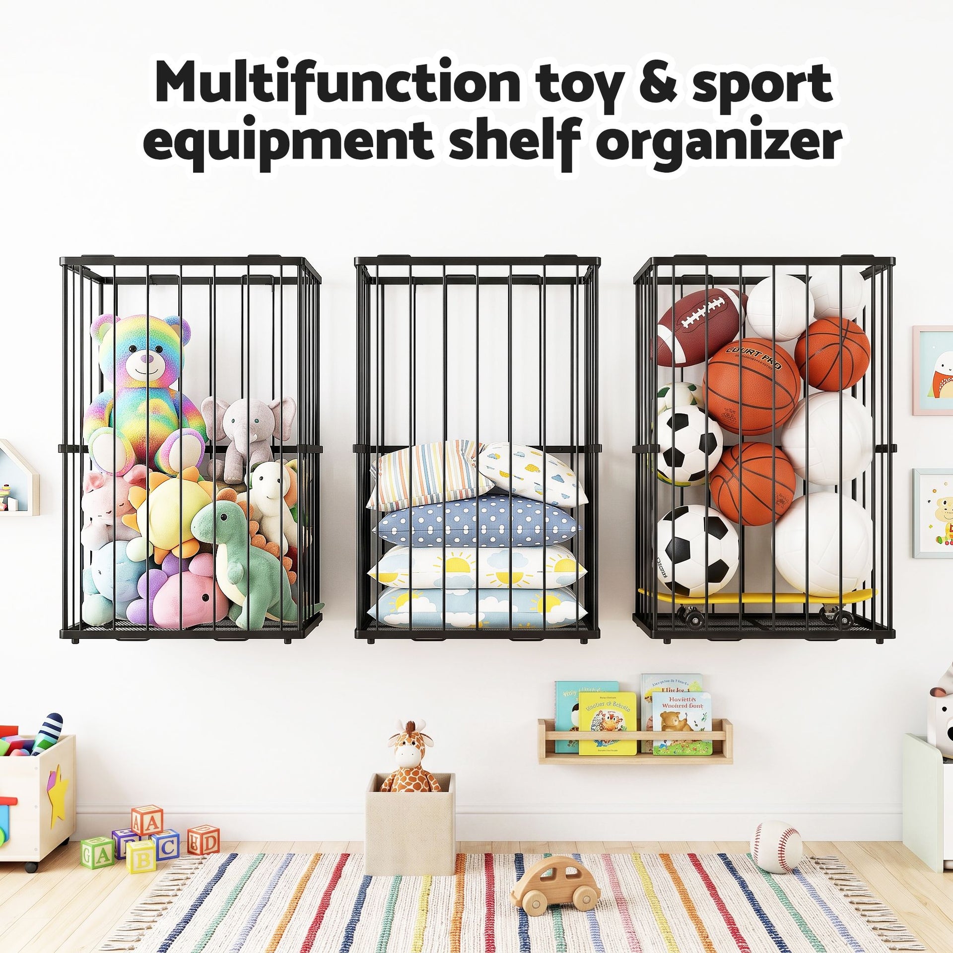 Everfit Ball Storage Rack Elastic Rope Ball Rack Wall Mounted & Floor Organizer Awezingly