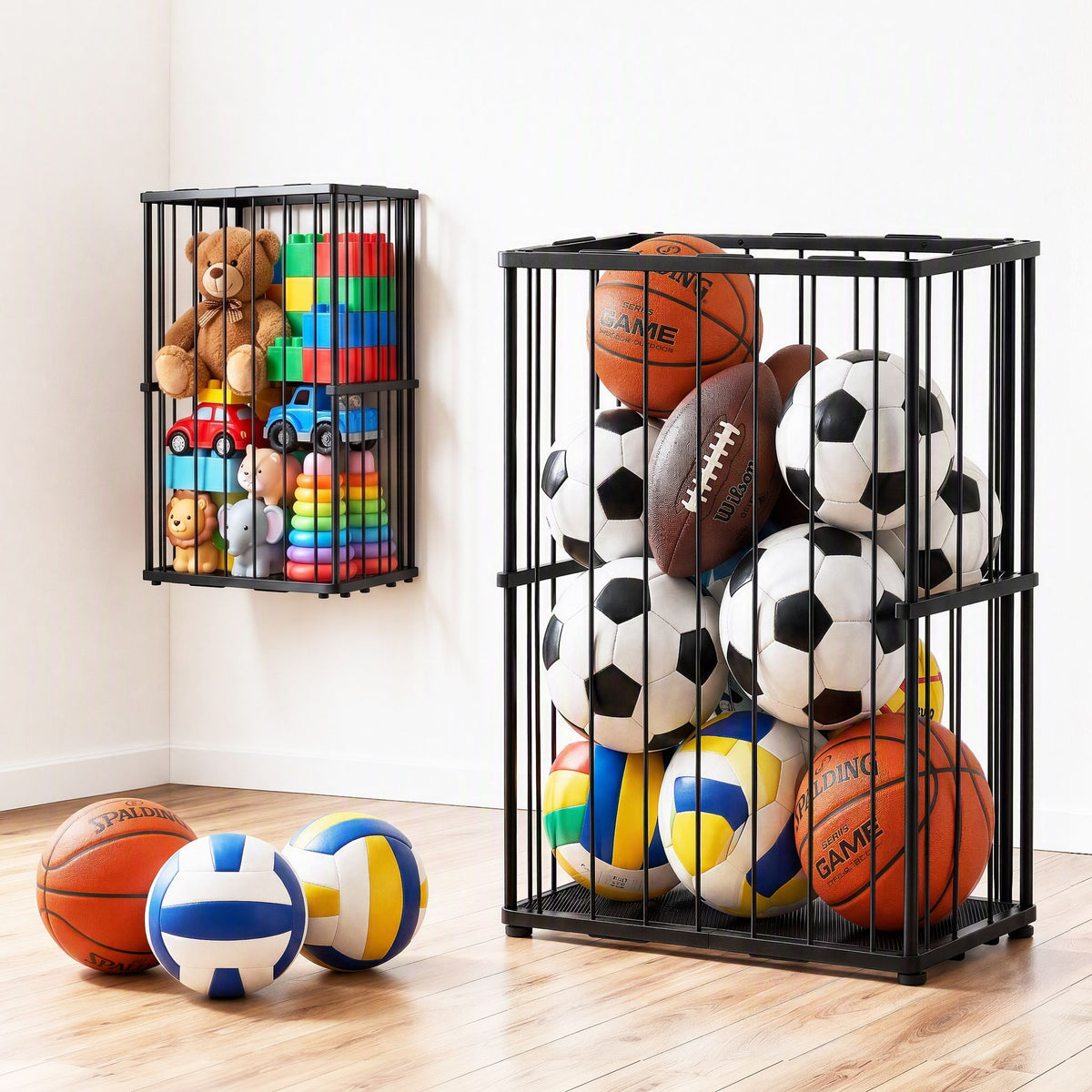 Everfit Ball Storage Rack Elastic Rope Ball Rack Wall Mounted & Floor Organizer Awezingly