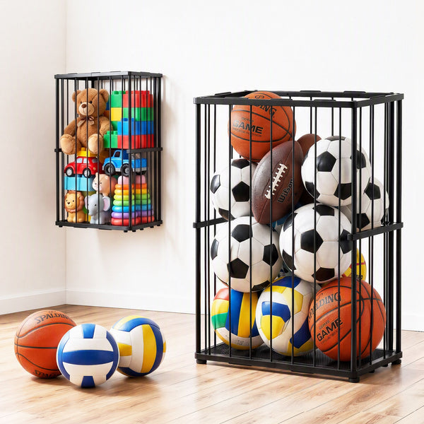 Everfit Ball Storage Rack Elastic Rope Ball Rack Wall Mounted & Floor Organizer Awezingly