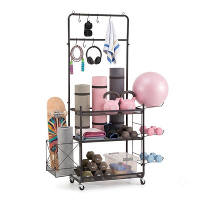 Everfit Yoga Mat Ball Storage Cart Multifunction Equipment Organizer Rack 145cm