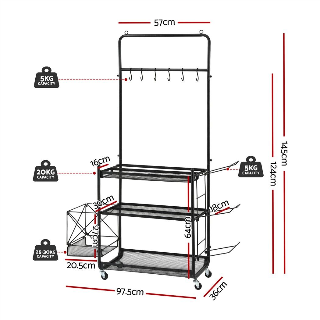 Everfit Yoga Mat Ball Storage Cart Multifunction Equipment Organizer Rack 145cm Awezingly