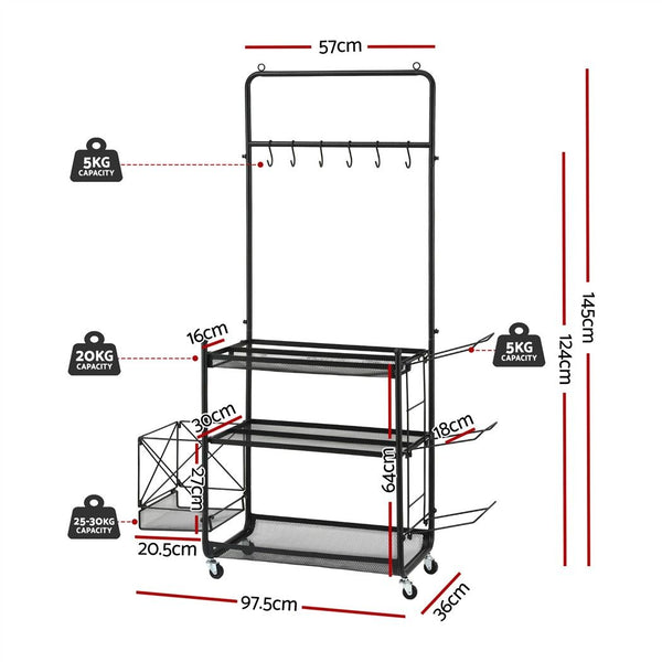 Everfit Yoga Mat Ball Storage Cart Multifunction Equipment Organizer Rack 145cm Awezingly