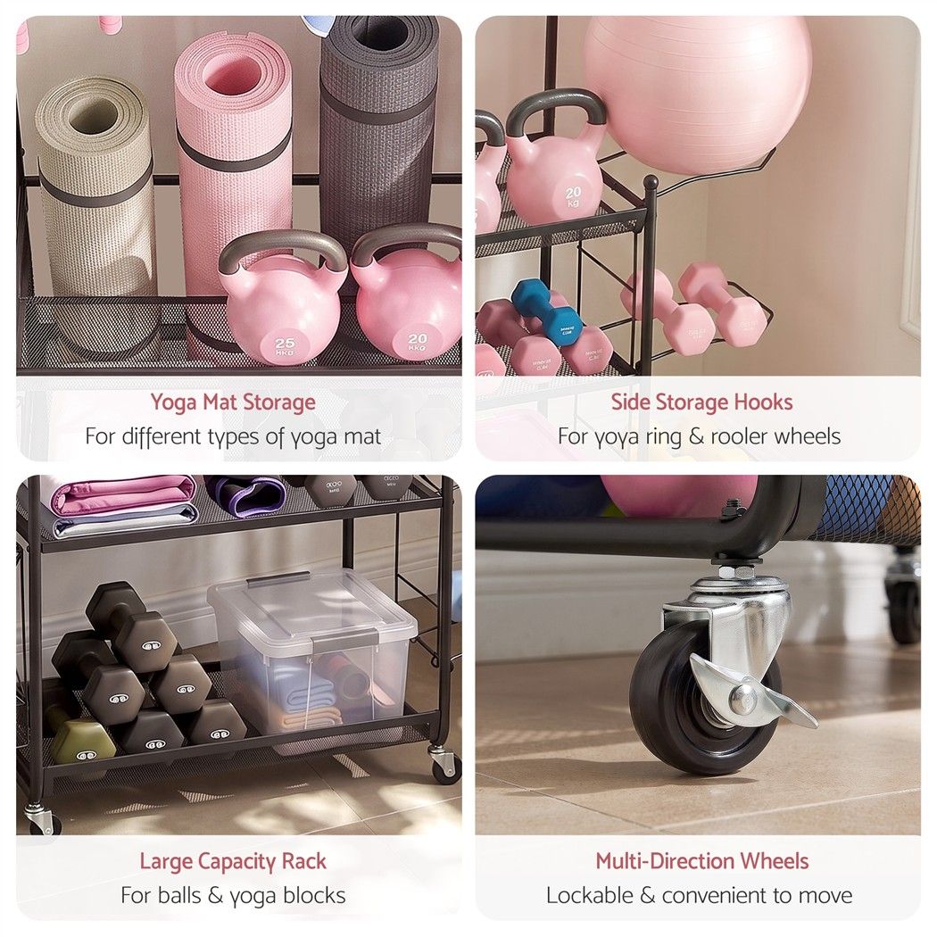 Everfit Yoga Mat Ball Storage Cart Multifunction Equipment Organizer Rack 145cm Awezingly