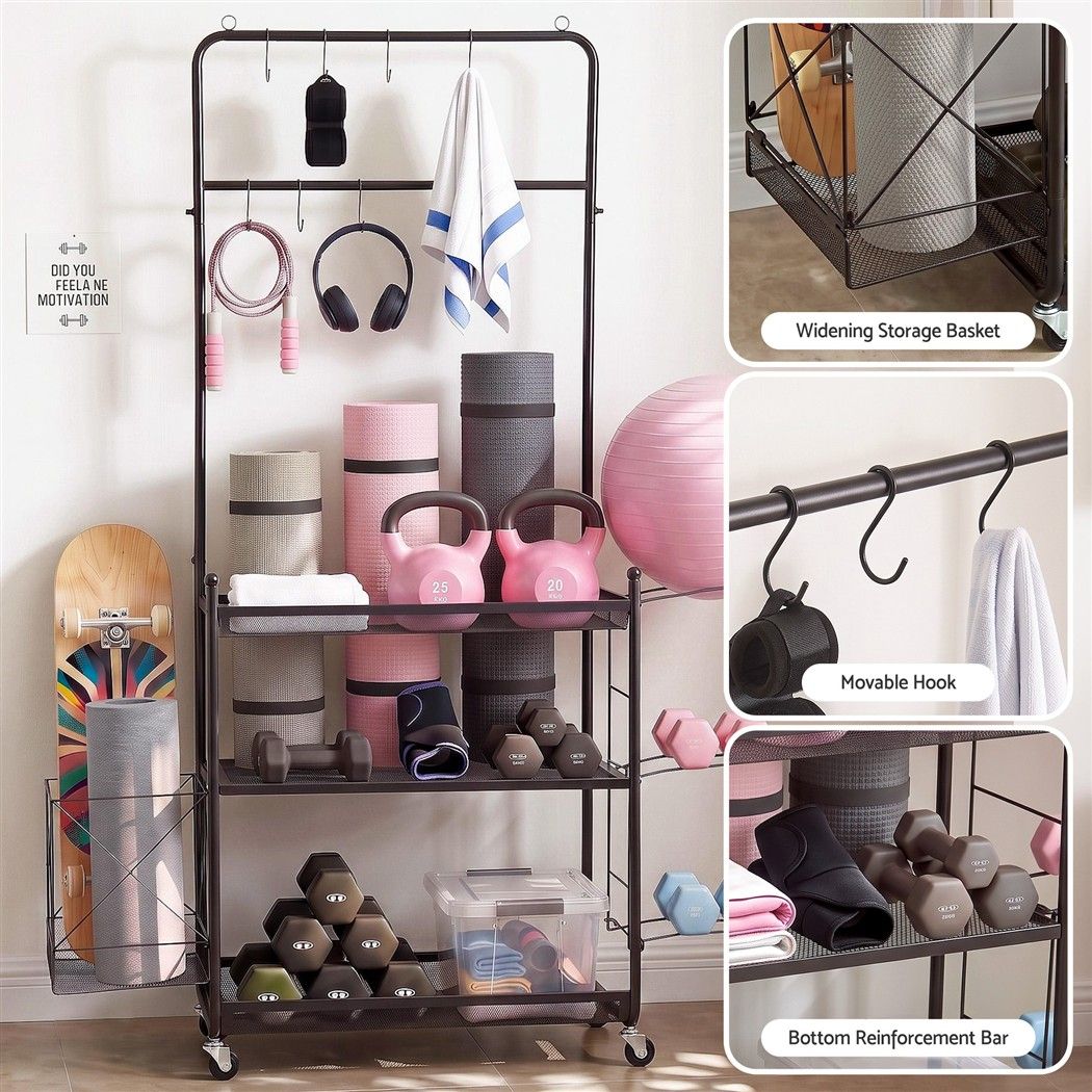 Everfit Yoga Mat Ball Storage Cart Multifunction Equipment Organizer Rack 145cm Awezingly