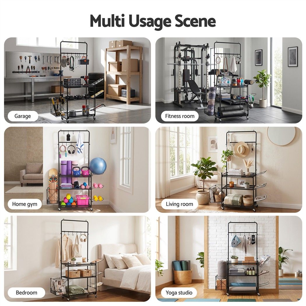 Everfit Yoga Mat Ball Storage Cart Multifunction Equipment Organizer Rack 145cm Awezingly