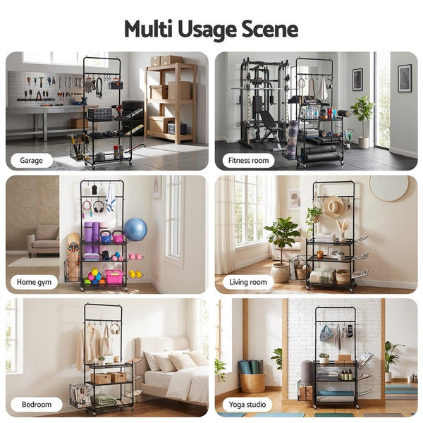 Everfit Yoga Mat Ball Storage Cart Multifunction Equipment Organizer Rack 145cm Awezingly