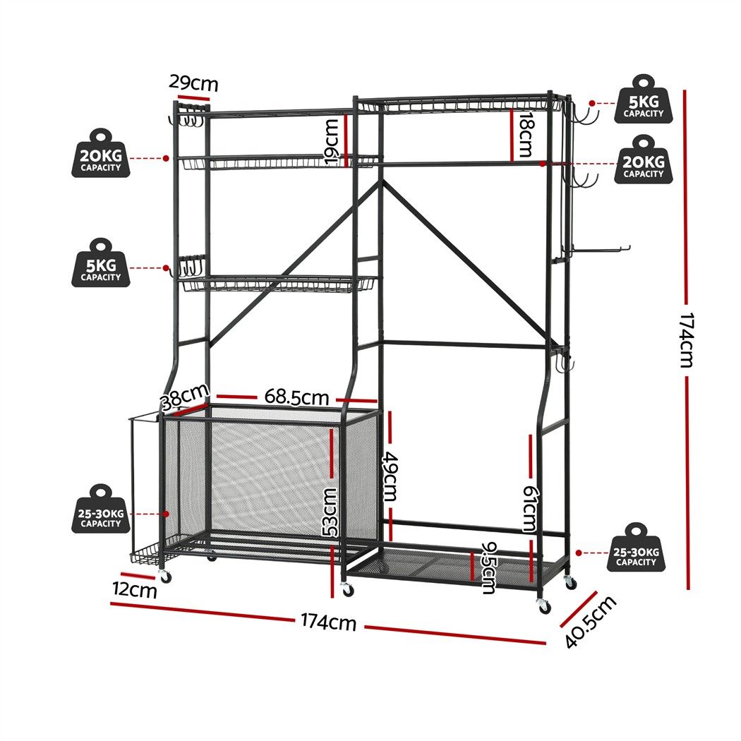 Everfit Sports Equipment Organizer Rack Multi Garage Storage for Golf Bag 174cm Awezingly