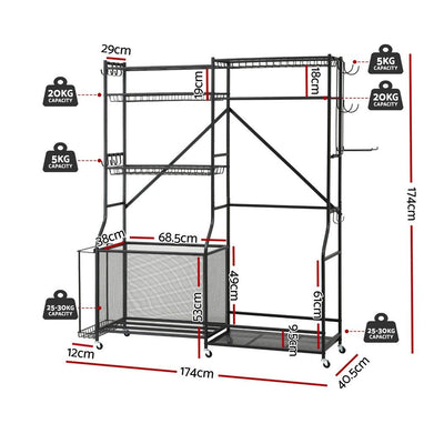 Everfit Sports Equipment Organizer Rack Multi Garage Storage for Golf Bag 174cm