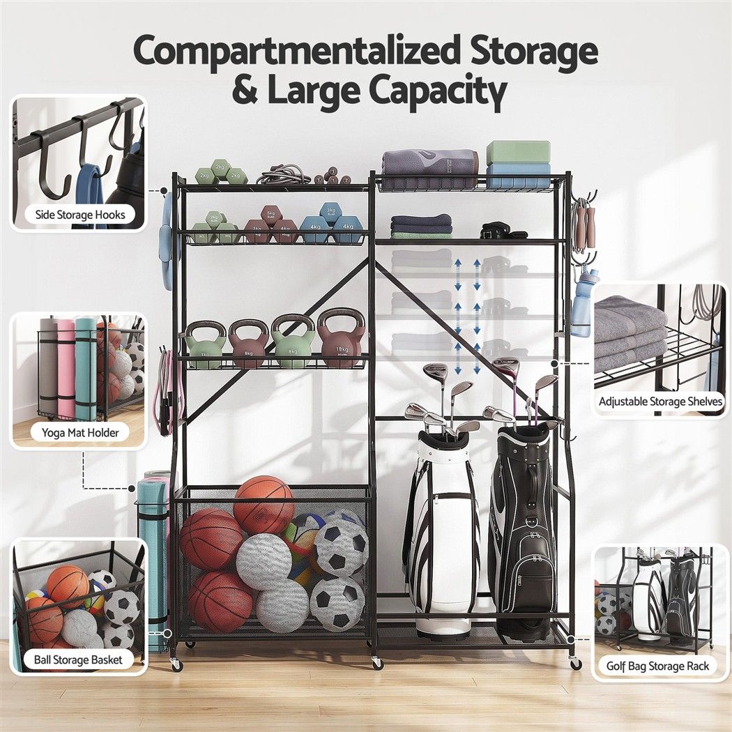 Everfit Sports Equipment Organizer Rack Multi Garage Storage for Golf Bag 174cm Awezingly