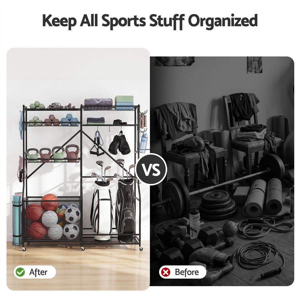 Everfit Sports Equipment Organizer Rack Multi Garage Storage for Golf Bag 174cm Awezingly