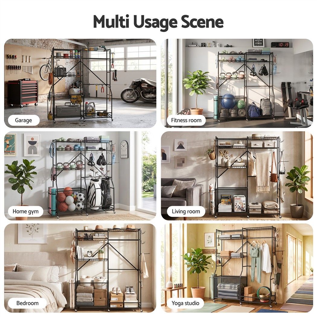 Everfit Sports Equipment Organizer Rack Multi Garage Storage for Golf Bag 174cm Awezingly