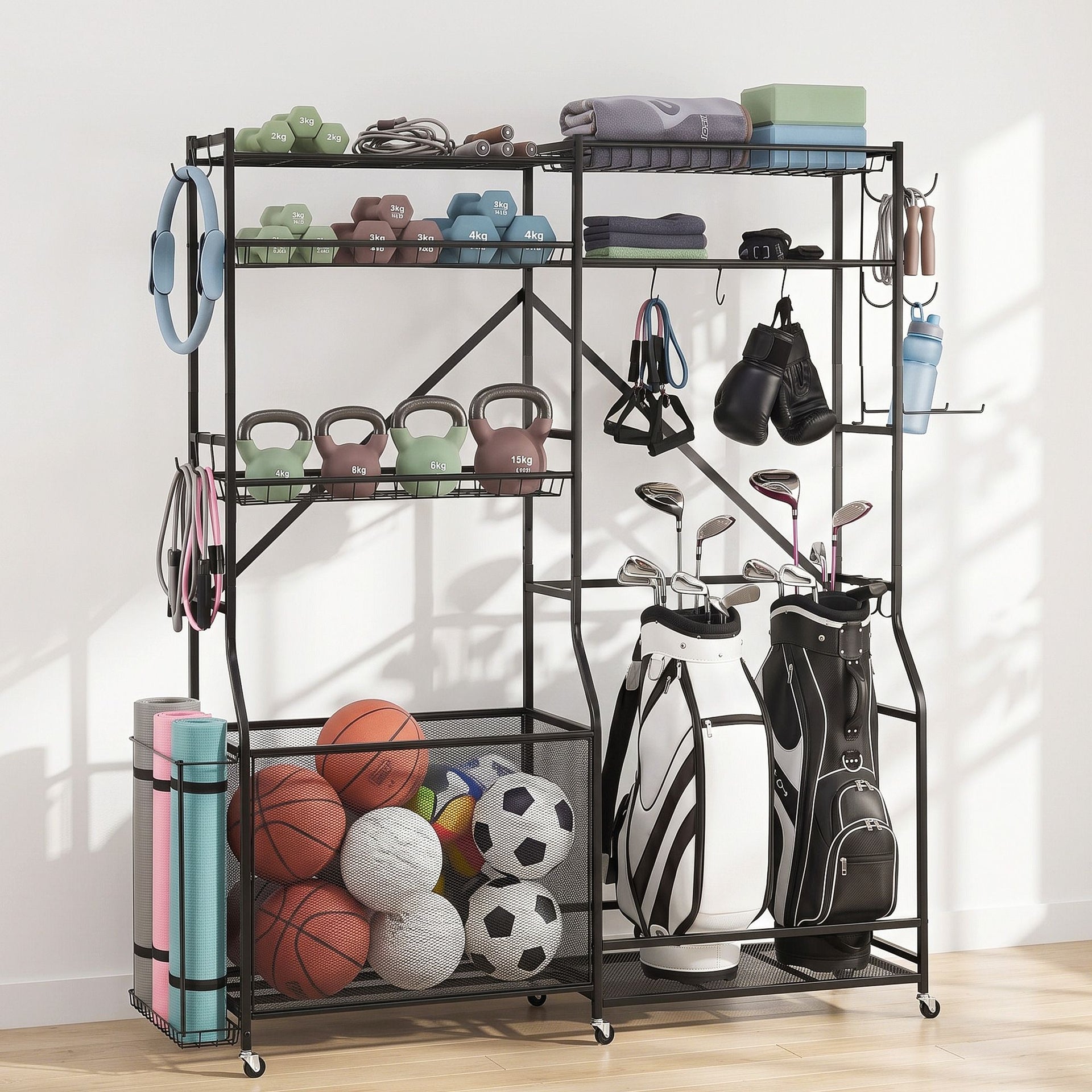 Everfit Sports Equipment Organizer Rack Multi Garage Storage for Golf Bag 174cm Awezingly