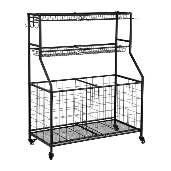 Everfit Sports Equipment Organizer Storage with Wheels Multi-Sport Garage Gym Black Awezingly