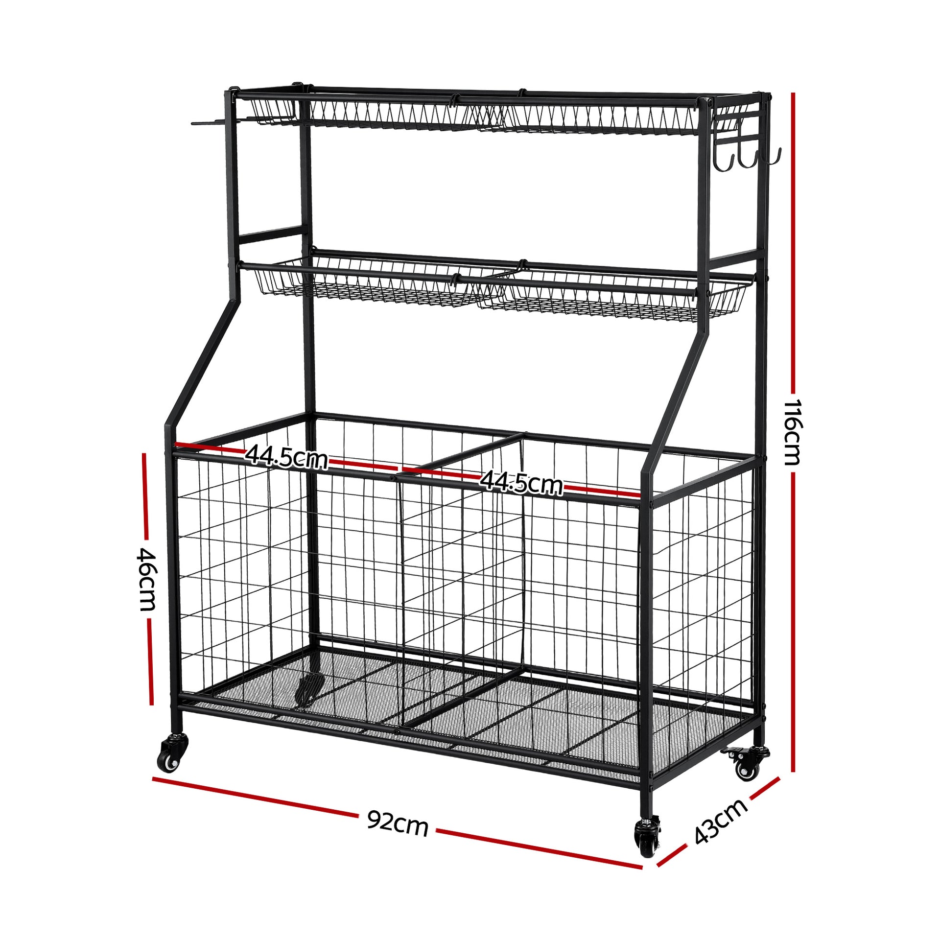 Everfit Sports Equipment Organizer Storage with Wheels Multi-Sport Garage Gym Black Awezingly