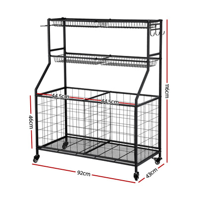 Everfit Sports Equipment Organizer Storage with Wheels Multi-Sport Garage Gym Black