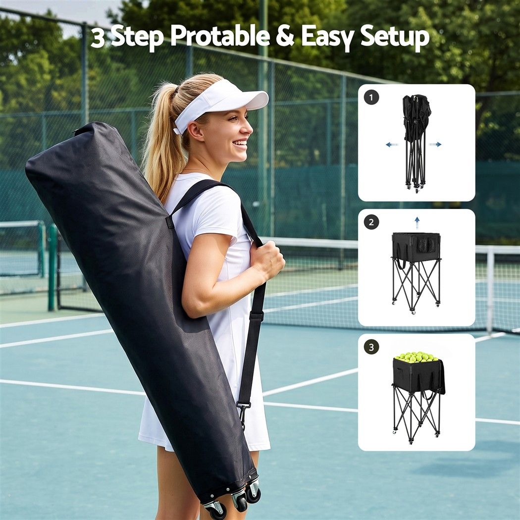 Everfit Foldable Tennis Hopper Stand with Wheels Holds Up to 150 Balls Awezingly