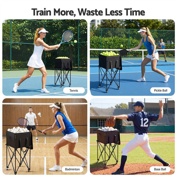 Everfit Foldable Tennis Hopper Stand with Wheels Holds Up to 150 Balls Awezingly