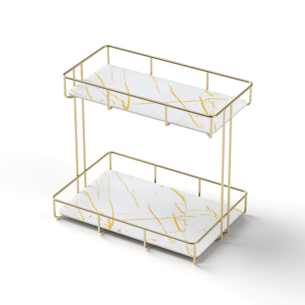 Artiss Bathroom Storage Rack 2 Tier Corner Organiser Gold Marble Look Awezingly