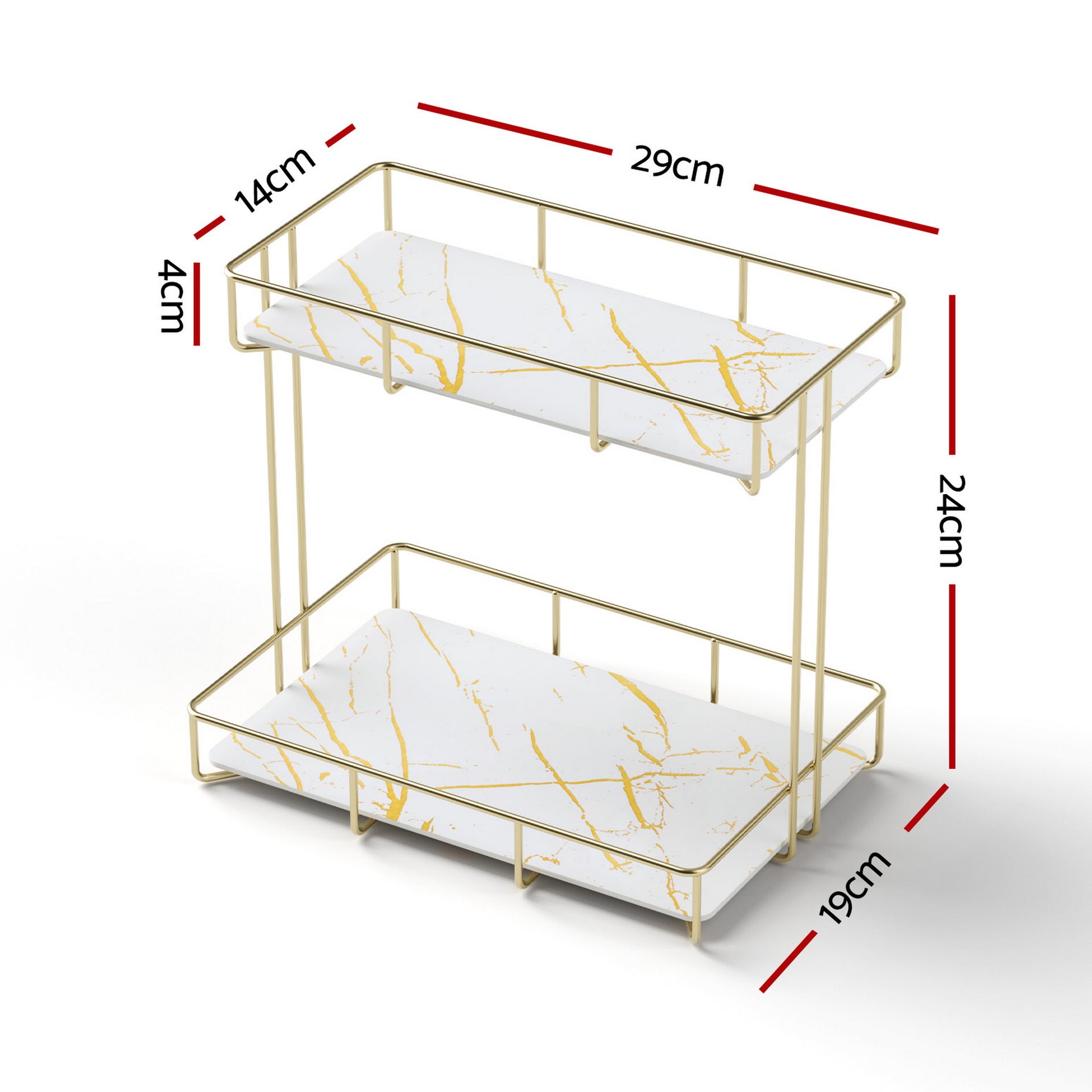 Artiss Bathroom Storage Rack 2 Tier Corner Organiser Gold Marble Look Awezingly